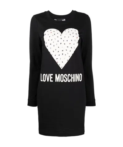 Moschino Heart-print Sweatshirt Dress In Black