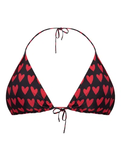Moschino Heart-print Triangle Bikini Top In Black