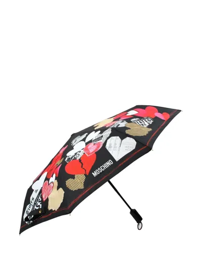 Moschino Heart-print Umbrella In Black