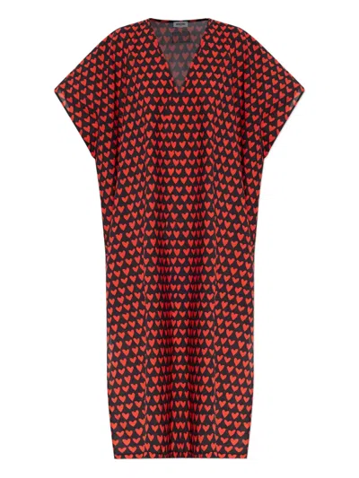 Moschino Heart-print V-neck Midi Dress In Red