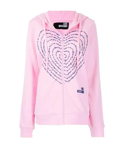 Moschino Heart Print Zipped Hoodie In Pink