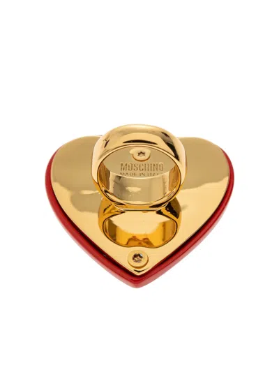 Moschino Heart Ring In Brown