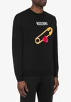 Moschino Extra-fine Merino Wool Pullover Heart Safety Pin In Black