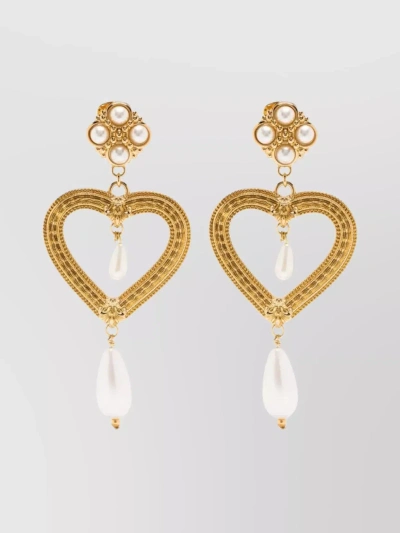 Moschino Heart-shape Frame Drop Earrings In Gold