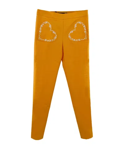 Moschino Heart-shaped Bag Casual Pants In Brown
