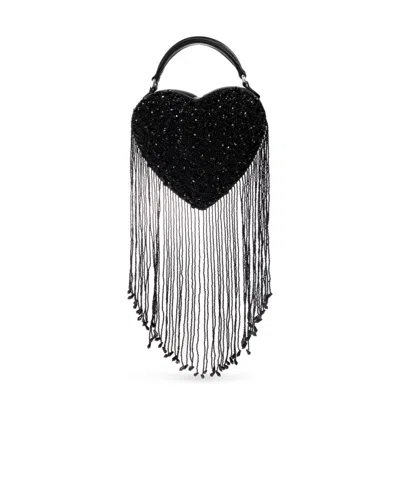 Moschino Heart-shaped Beaded Tote Bag In Black