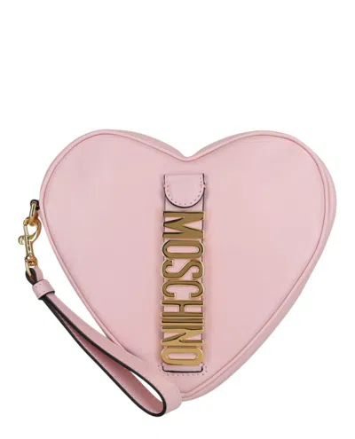 Moschino Heart Shaped Belt Logo Wristlet In Pink