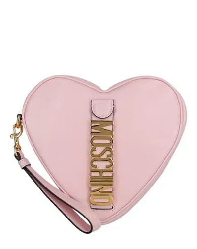 Moschino Heart Shaped Belt Logo Wristlet Woman Handbag Pink Size - Leather