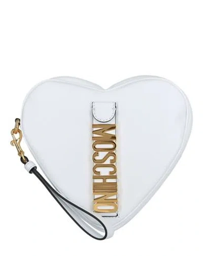 Moschino Heart Shaped Belt Logo Wristlet Woman Handbag White Size - Leather