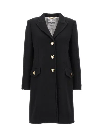 MOSCHINO HEART-SHAPED BUTTONS BLACK COAT