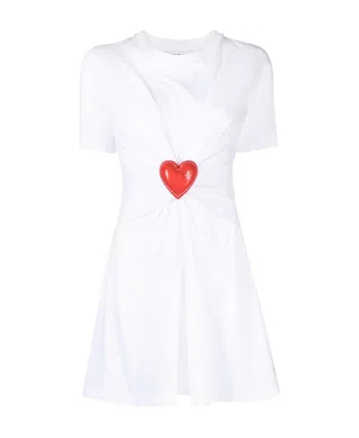 Moschino Heart-shaped Decal Pleated T-shirt Dress In White
