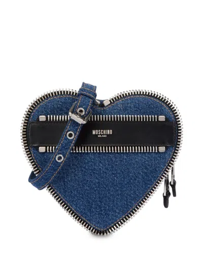 Moschino Heart-shaped Denim Crossbody Bag In Blue