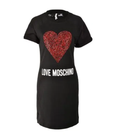 Moschino Heart-shaped Hot Drill Stretch Dress In Black
