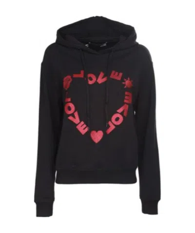 Moschino Heart-shaped Logo Printed Hooded Sweater In Black
