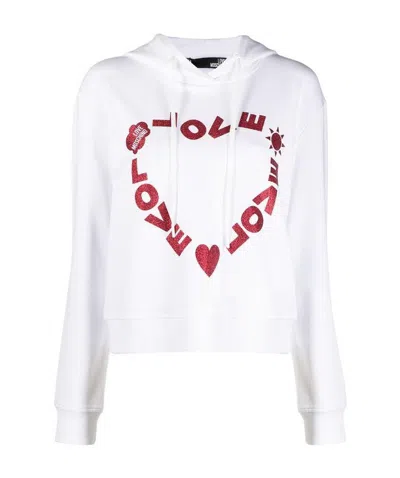 Moschino Heart-shaped Logo Printed Hooded Sweater In White