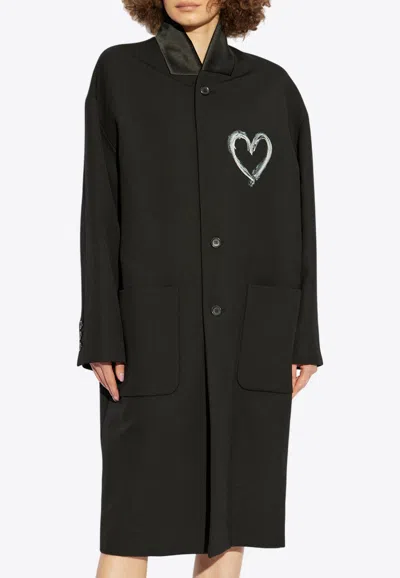 Moschino Heart-shaped Print Coat In Black