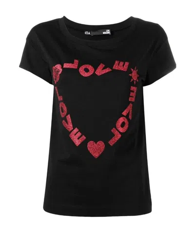 Moschino Heart-shaped Printed T-shirt In Black