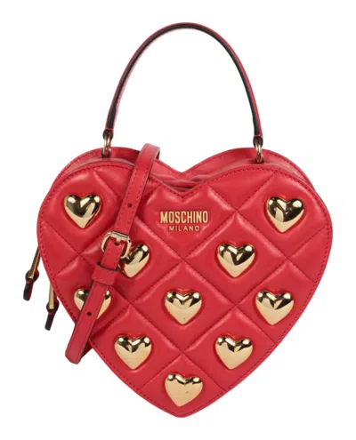 Moschino Heart Shaped Quilted Shoulder Bag In Red
