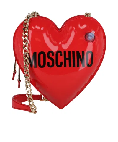 Moschino Heart-shaped Zipper Shoulder Bag In Red