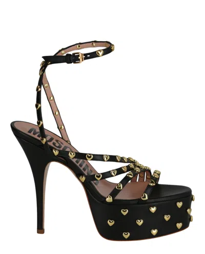 Moschino Women's Heart Stud Platform High Heel Sandals In Black