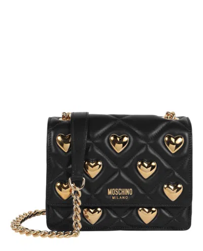 Moschino Heart Studs Quilted Crossbody Bag In Black