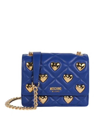 Moschino Heart Studs Quilted Crossbody Bag In Blue