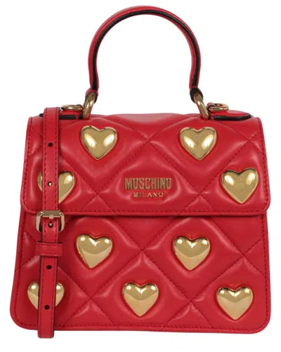 Moschino Heart Studs Quilted Leather Shoulder Bag In Red