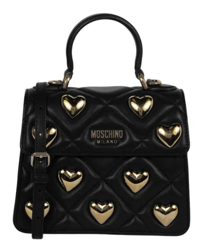 Moschino Heart Studs Quilted Shoulder Bag In Black
