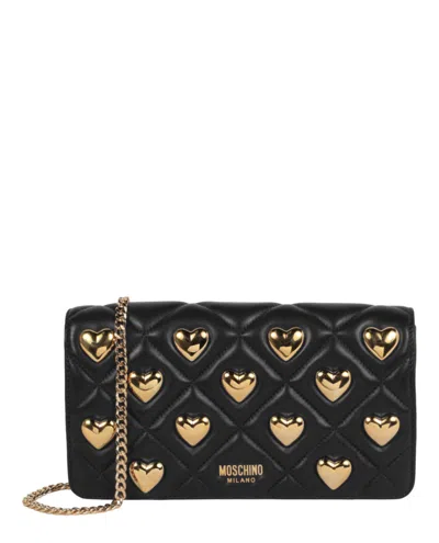 Moschino Heart Studs Quilted Shoulder Bag In Multi