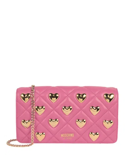 Moschino Heart Studs Quilted Shoulder Bag In Pink