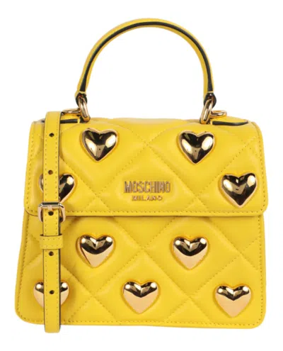 Moschino Heart Studs Quilted Shoulder Bag In Yellow