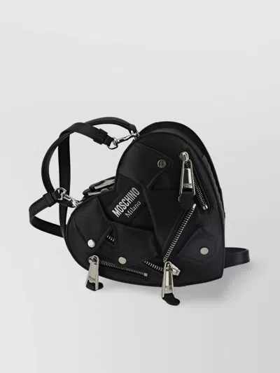 Moschino Heart Textured Bag External Pocket In Black