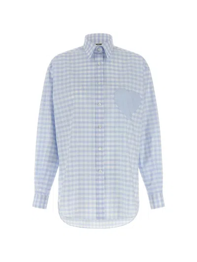 Moschino Heart Motif Vichy Check Shirt Long Sleeves In Blue