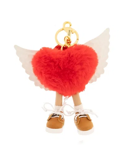 Moschino Heart Wings Keyring In Red