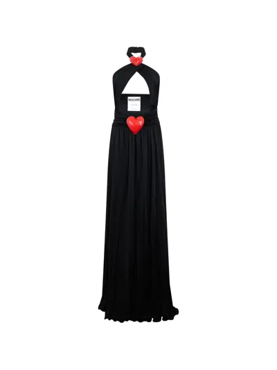 Moschino Heart-appliqués Halterneck Maxi Dress In Black