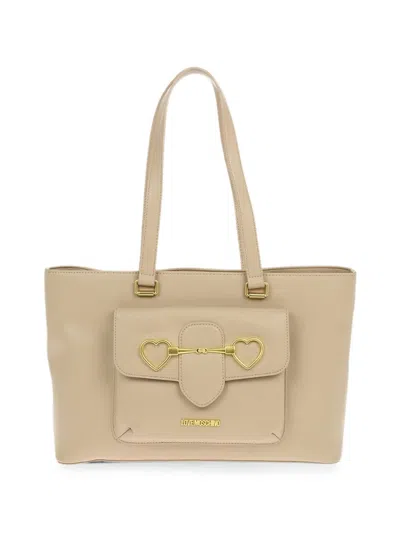 Moschino Heart-clasp Pocket Shoulder Bag In Neutral