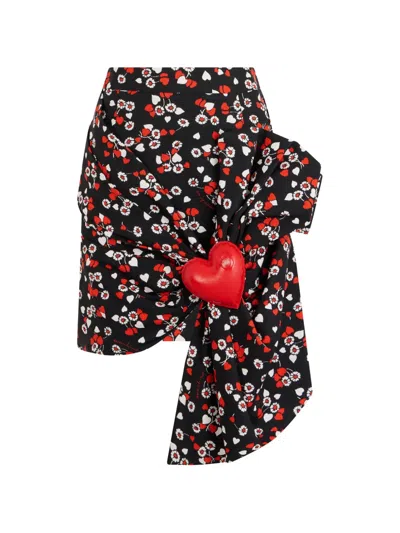 Moschino Heart-embellished Draped Mini Skirt In Black