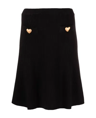 Moschino Heart-embellished Virgin-wool Skirt In Black