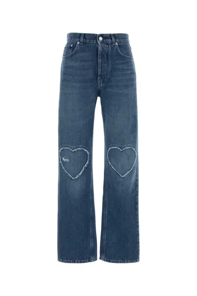 Moschino Heart-embroidered Denim Jeans In Blue
