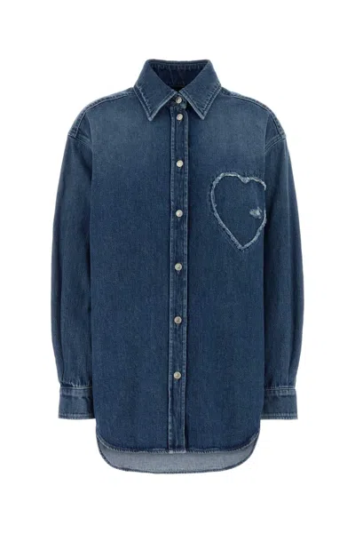 Moschino Stone-washed Denim Heart Shirt In Blue