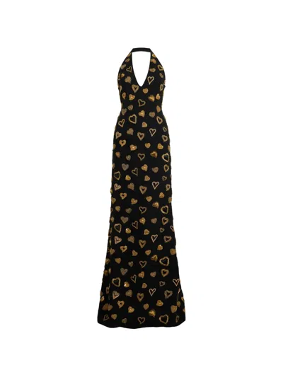 Moschino Heart-embroidered Halterneck Maxi Dress In Black