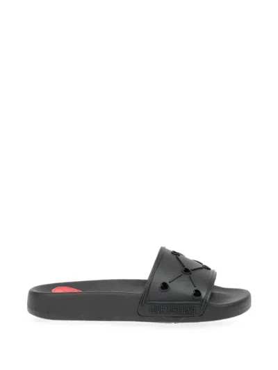 Moschino Heart-motif Slides In Animal Print