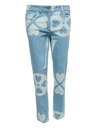 Pre-owned Moschino Heart-motif Straight-leg Trousers In Blue