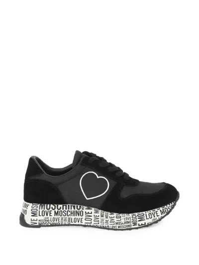 Moschino Heart-motif Suede-panel Sneakers In Black