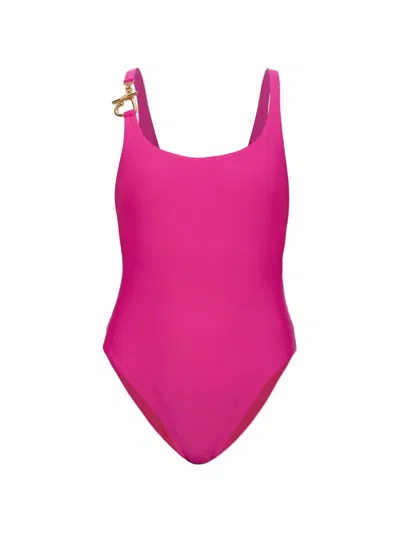 Moschino Heart-motif Toggle-detail Swimsuit In Pink