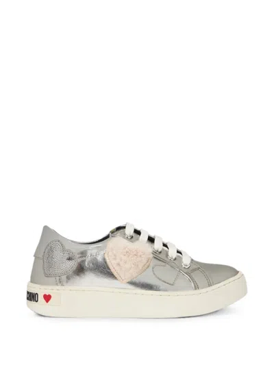 Moschino Heart-patch Sequin-embellished Sneakers In Nude