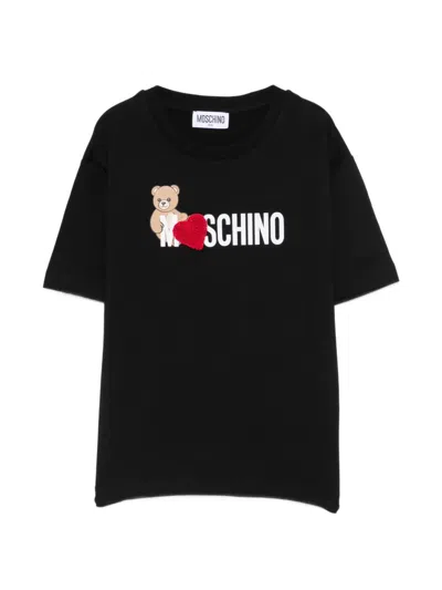 Moschino Kids' Heart-patch T-shirt In Black
