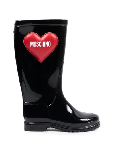 Moschino Kids' Heart-patch Wellies Boots In Black