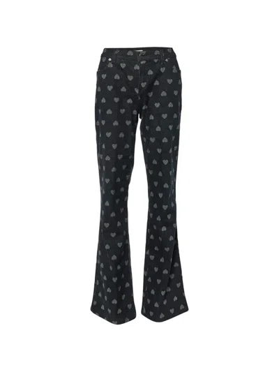 Pre-owned Moschino Heart-pattern Flared Jeans In Blue