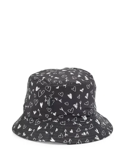 Pre-owned Moschino Heart-print Bucket Hat In Black
